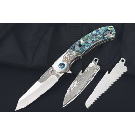 Abalone Handle Blade Material Axis Lock Folding Knife With 3 Different Replaceable Blades UD407838